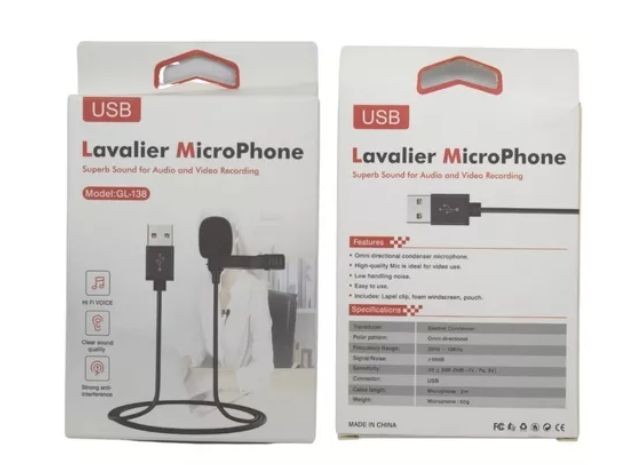 &u+ MICROFONO CORBATERO TIPO USB PARA AUDIFONO GL-138