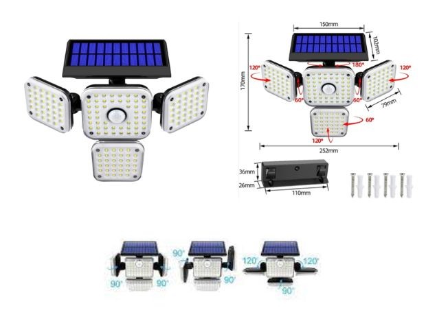 &u+  REFLECTOR SOLAR SENSOR MOVIMIENTO 4  FOCOS LF-1765A