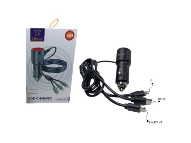 &u+ CARGADOR AUTO 3 CABLES CAR-53003