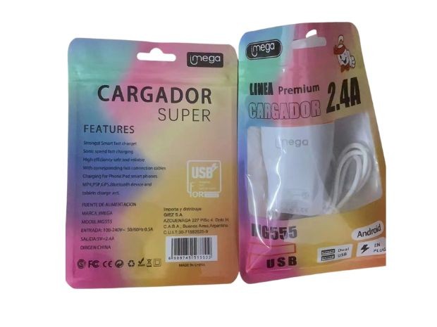&u+ CARGADOR CELULAR TIPO C 2.4 AMP + 2 USB IMEGA BOLSA