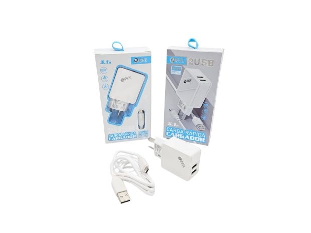 &u+ CARGADOR CELULAR TIPO V8 3.1A 2 USB DESMONTABLE IBEK IB3020