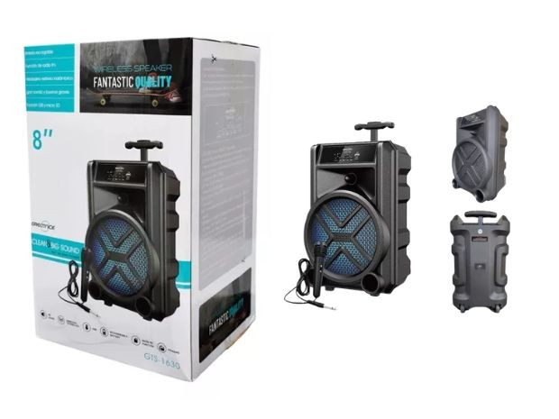 &u+ PARLANTE BT BLUETOOTH GTS-1630 CARRITO 8 PULG MP3 / BT / FM