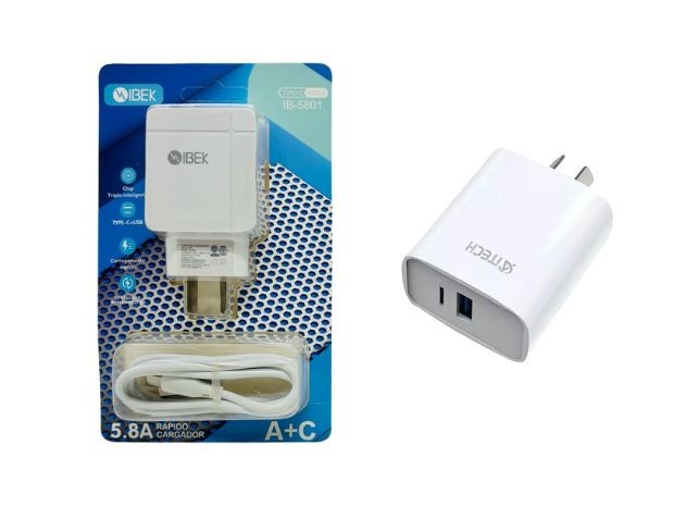&u+ CARGADOR CELULAR TIPO IPHONE 5.8A IBEK 20W TURBO DESMONTABLE IB-5804