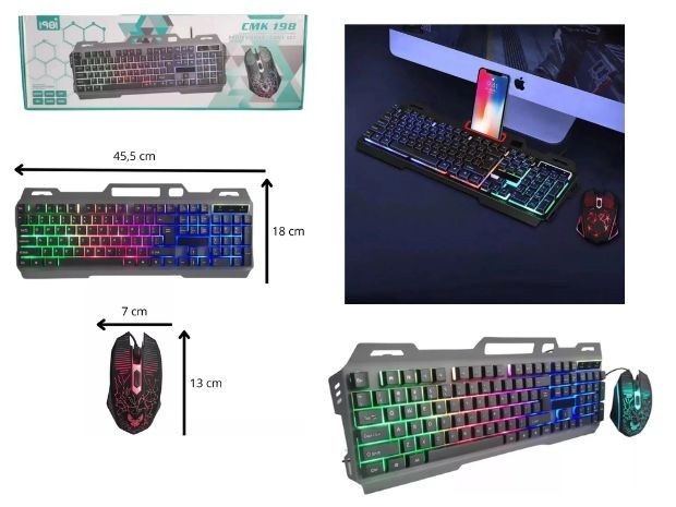 &u+ KIT TECLADO PC + MOUSE ILUMINIADO CMK-198