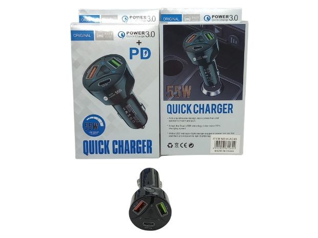 &u+ CARGADOR AUTO PD 55W 2USB + TIPO C AC45