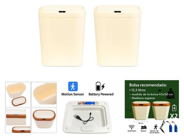 &u+ TACHO DE BASURA AUTOMATICO 12.5 L x 2 UNIDADES BS-8901S