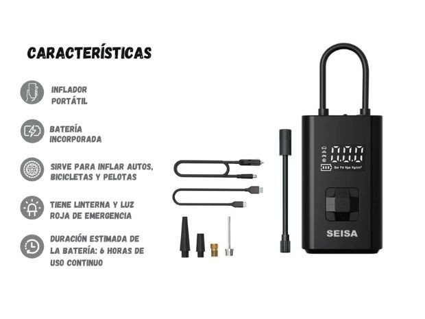 &u+ INFLADOR COMPRESOR ELECTRICO AUTO BICICLETA AF-C05