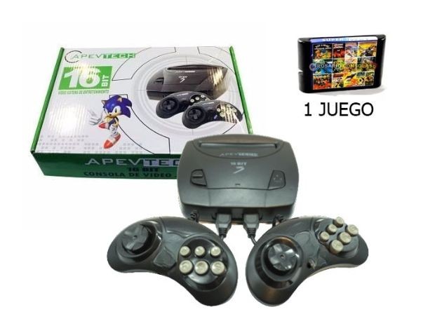 &ua CONSOLA SEGA + 1 JUEGO + 2 JOYSTICKS APVTECH
