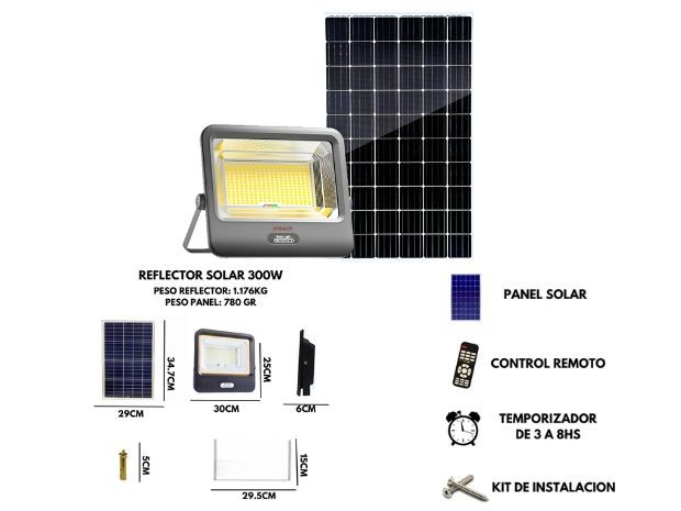 &ua REFLECTOR LED CON PANEL SOLAR 300W SQ-XG-300W