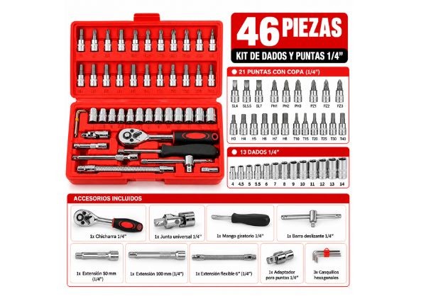 &ua KIT DESTORNILLADOR LLAVE TUBO KIT 40 PIEZAS ESTUCHE GJ-CT46