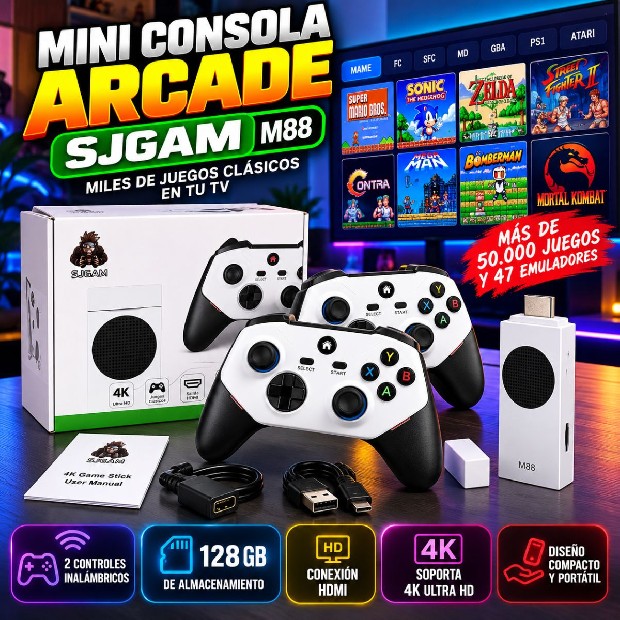 &ua MINI CONSOLA ARCADE 2 JOYSTICK INALAMBRICO SJGAM