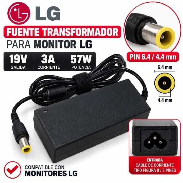 &ua FUENTE TRANSFORMADOR MONITOR LG 24V 4A PIN 5,5/2,5 MM
