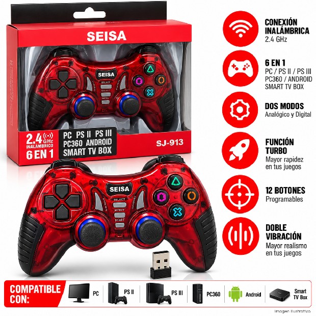 &ua JOYSTICK 6 EN 1 WIRELESS A PILA PC PS2 PS3 SJ-913