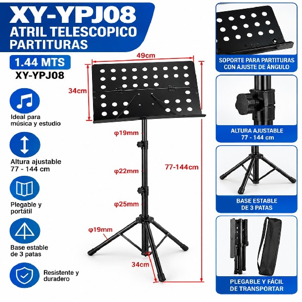 &uu ATRIL TELESCOPICO PARTITURAS 1.44 MTS XY-YPJ08