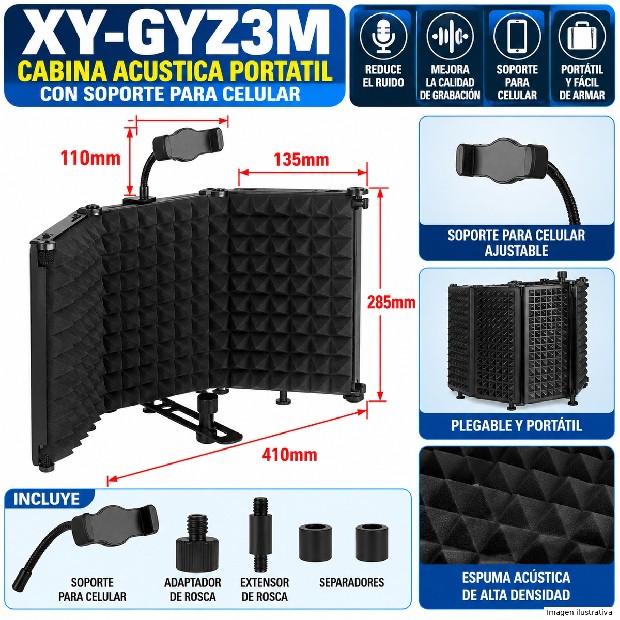 &ua CABINA ACUSTICA POTATIL CON SOPORTE PARA CELULAR XY-GYZ3M