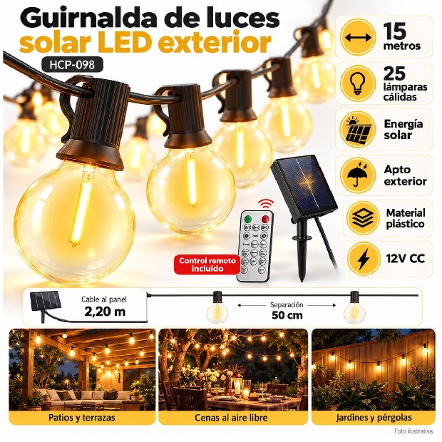&ua GUIRNALDAS EXTERIOR LED 15M + PANEL HCP098