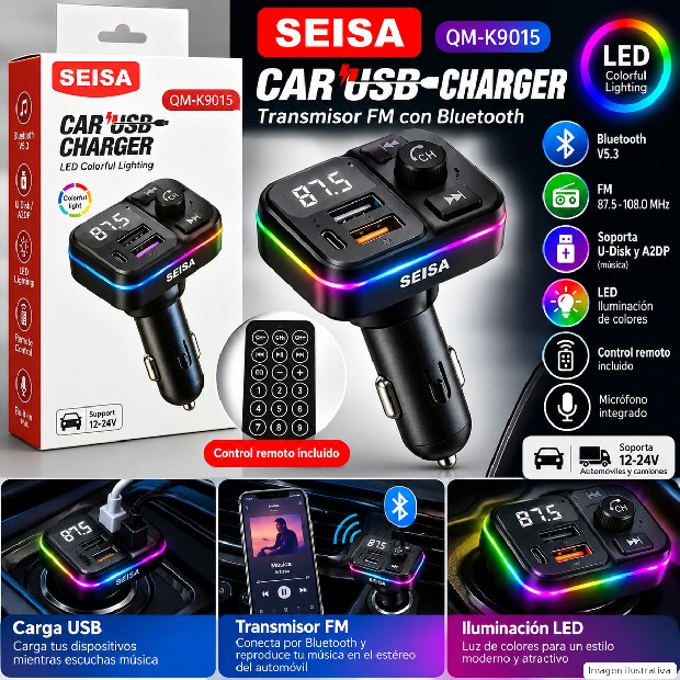 &ua TRANSMISOR BLUETOOTH PARA AUTO CON CONTROL REMOTO QM-K9015