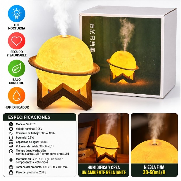 &u+ HUMIDIFICADOR ULTRASONICO LED SATURNO SX-E323