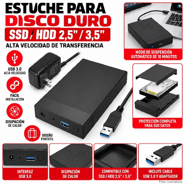 &ua CASE SATA-IDE 2,5 y 3,5 A USB 3.0 CON FUENTE (3526)