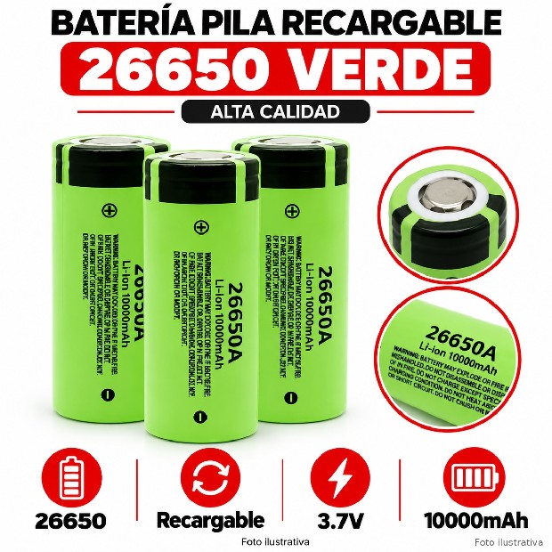 &ua BATERIA 26650 VERDE ALTA CALIDAD (925a)