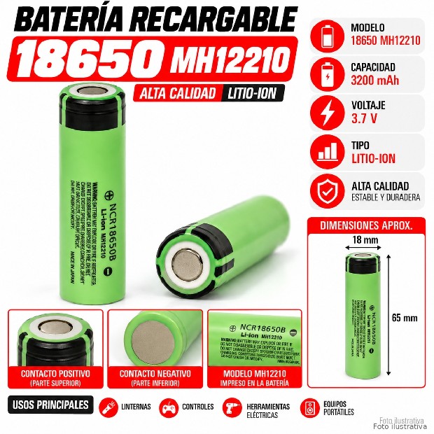 &ua BATERIA 18650 VERDE (MH12210)) ALTA CALIDAD