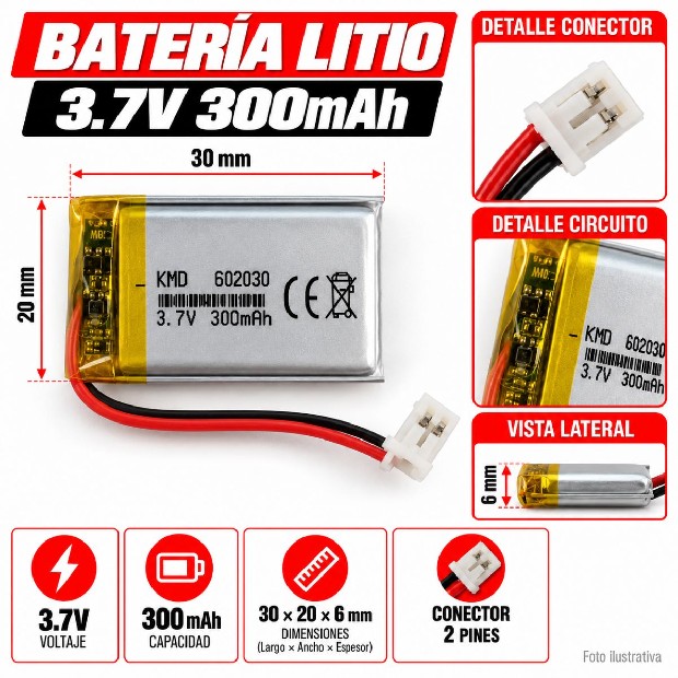 &uu BATERIA AURICULAR DRON PARLANTE 3.7V 300MAH 602030DH