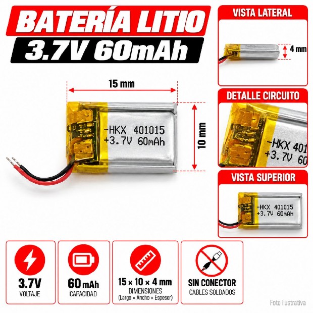 &u+ BATERIA AURICULAR DRON PARLANTE 3.7V 60MAH 401015