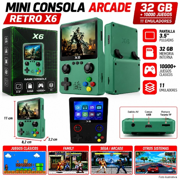 &ua MINI CONSOLA ARCADE RETRO X6