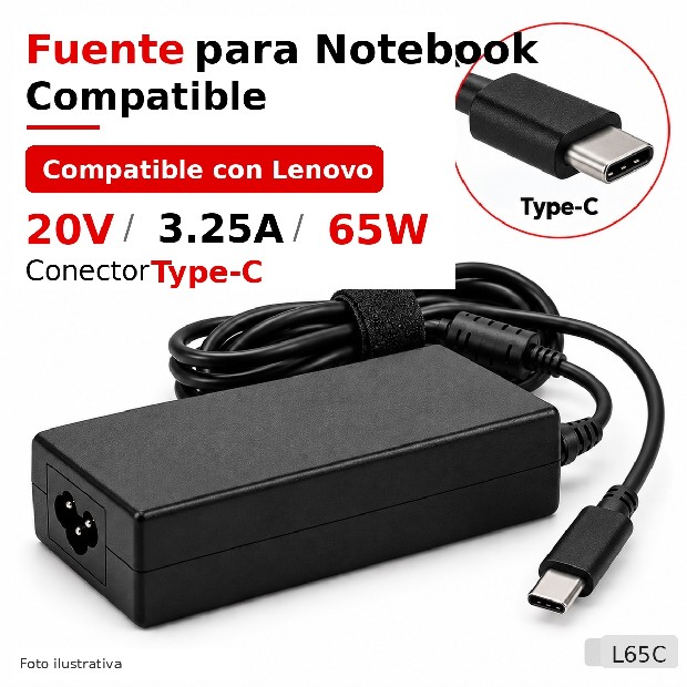&ua FUENTE NOTEBOOK LENOVO 20V/3.25A/65W TYPE-C (L65C)