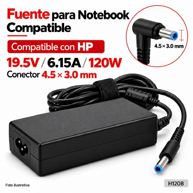 &ua FUENTE NOTEBOOK HP 19.5V/6.15A/120W 4.5*3.0MM BLUE (H120B)