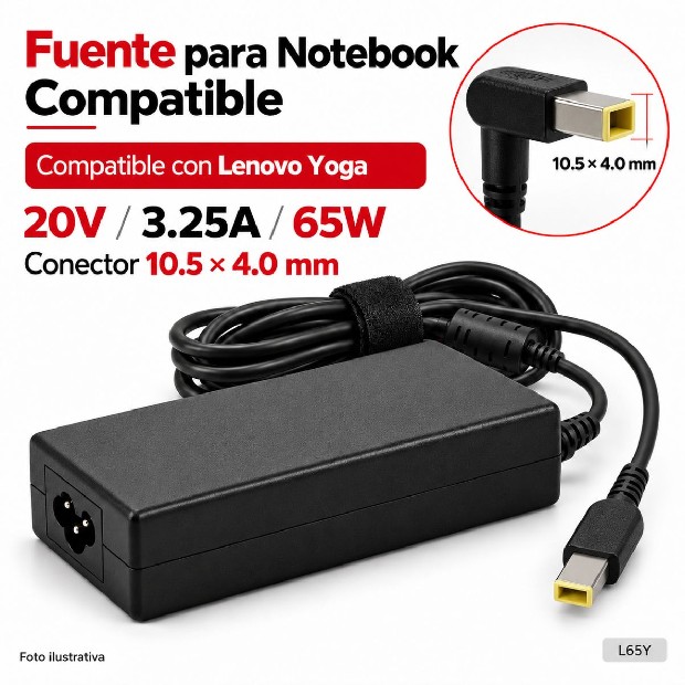 &ua FUENTE NOTEBOOK LENOVO YOGA 20V/3.25A/65W 10.5*4.0MM (L65Y)