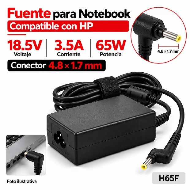 &ua FUENTE NOTEBOOK HP FINO 18.5V/3.5A/65W 4.8*1.7MM (H65F)