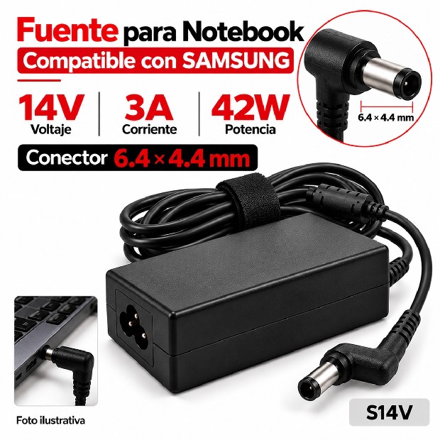 &ua FUENTE NOTEBOOK SAMSUNG 14V/3A/42W 6.4*4.4MM (S14V)