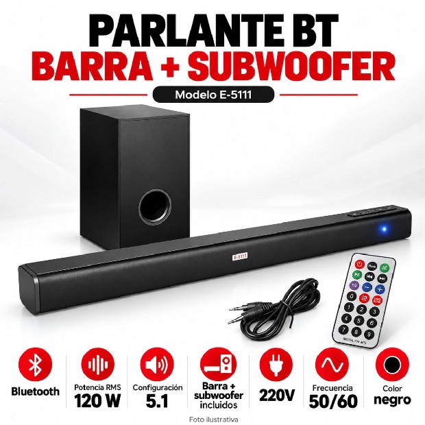&ua PARLANTE BT BLUETOOTH BARRA SONIDO + SUBWOOFER  E-5111