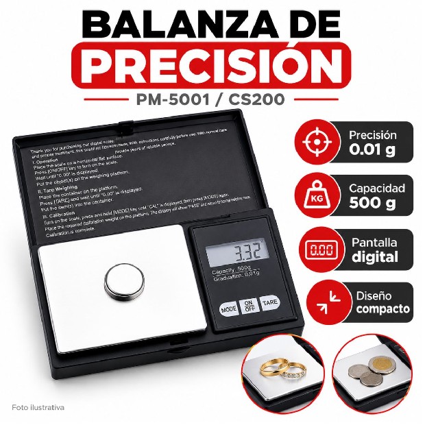 &ua MINI BALANZA DIGITAL GRAMERA 0.01 A 500 GRS CS200