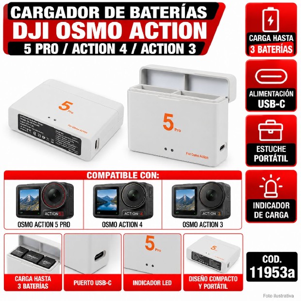 &ua CARGADOR BATERIA DJI OSMO ACTION 5 PRO ACTION 4 3