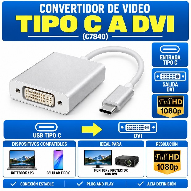 &ua CONVERTIDOR VIDEO TIPO C A DVI (C7840)