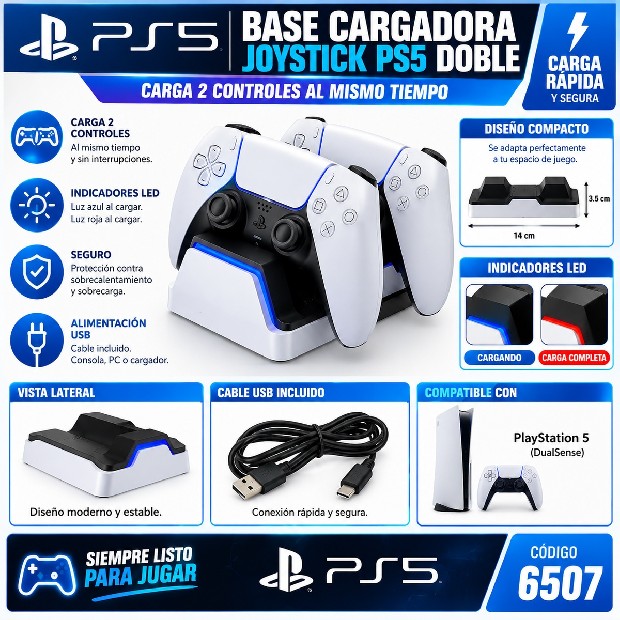 &ua BASE CARGADORA JOYSTICK PS5 DOBLE (6507)