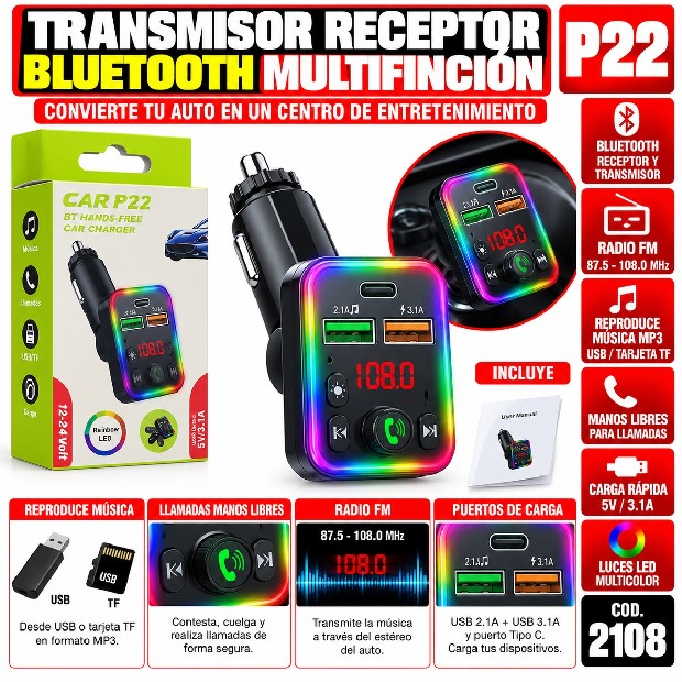 &ua TRANSMISOR RECEPTOR BLUETOOTH MULTIFINCION P22 (2108)