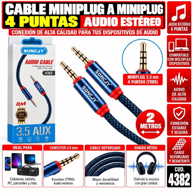 &ua CABLE MINIPLUG A MINIPLUG 4 PUNTAS (4382)