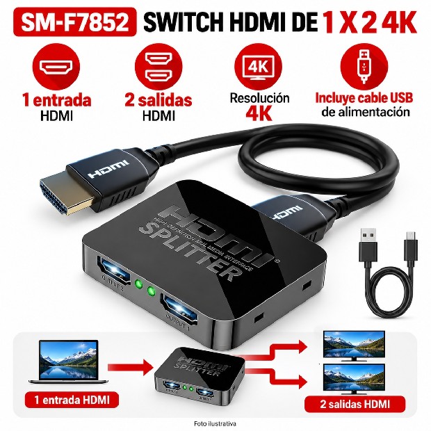 &ua SELECTOR SWITCH HDMI 4K 2 PUERTOS SM-F7852