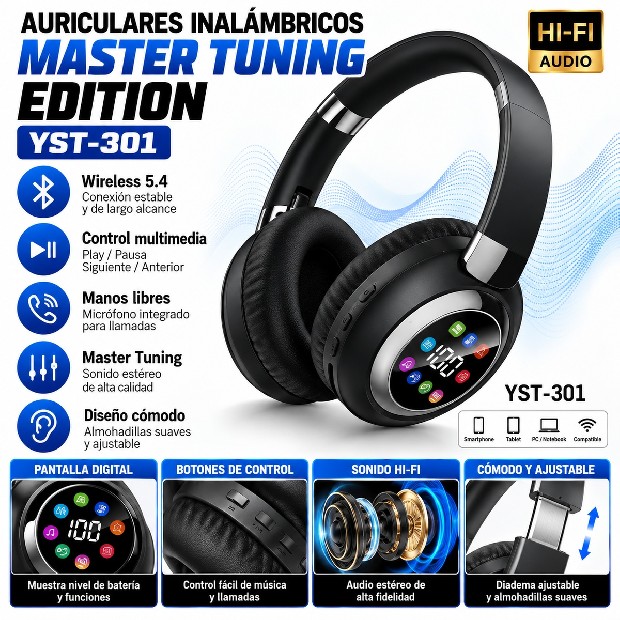 &ua AURICULAR BT BLUETOOTH VINCHA YST-301 (4221A)