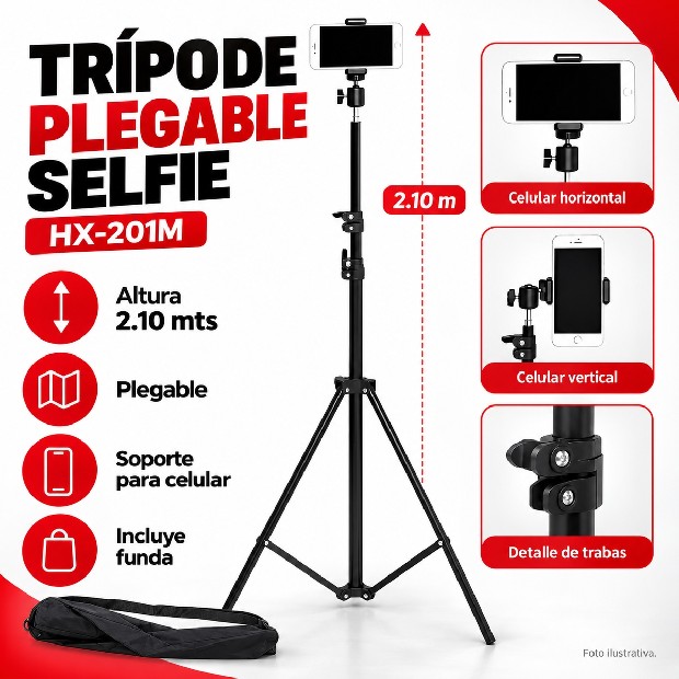 &ua TRIPODE PLEGABLE SELFIE 2.1 MTS HX-201M