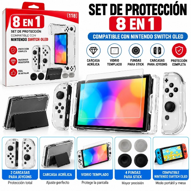 &ua NINTENDO SWITCH CASE SET 8 EN 1 OLED (118)