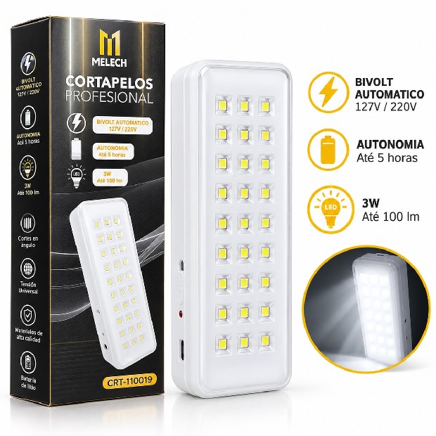 &uu LUZ DE EMERGENCIA 30 LEDS 1200MAH MELECH