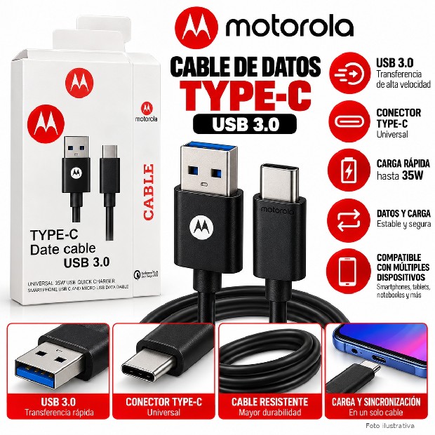 &ua CABLE CARGADOR TIPO C MOTO 35W