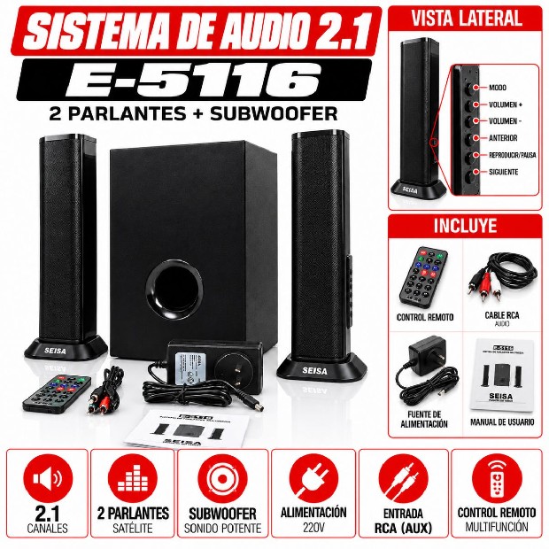 &ua PARLANTE BT BLUETOOTH + SUBWOOFER E-5116