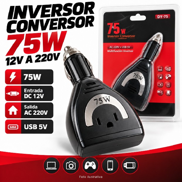 &ua INVERSOR CONVERSOR DE 75W 12V A 220V DY-75