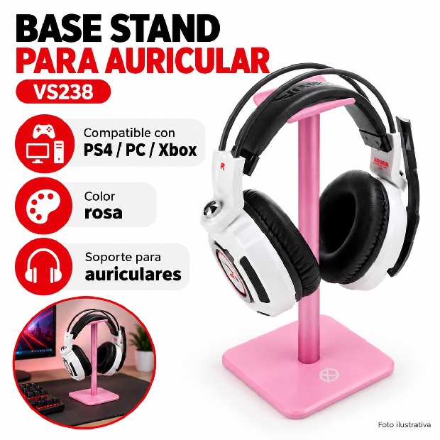 &ua BASE STAND PARA AURICULAR PS4 PC XBOX ROSA VS238