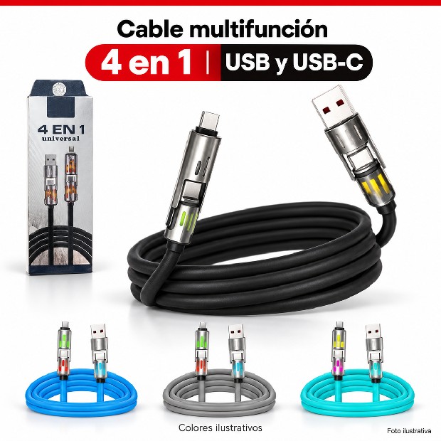 &ua CABLE CARGADOR TIPO UNIVERSAL 4 EN 1 (44006)